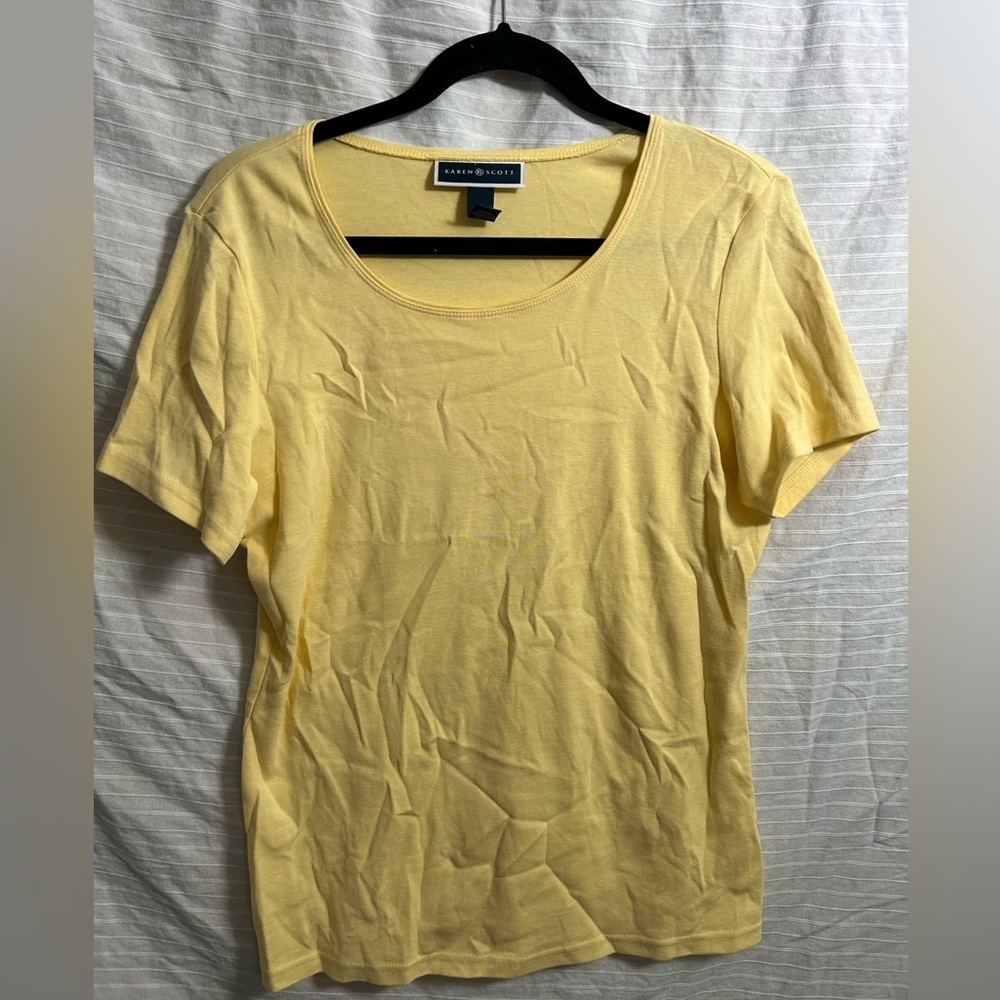 Karen Scott Basic Tee Womens  Lemon Short Sleeve Crew Neck Shirt Size M